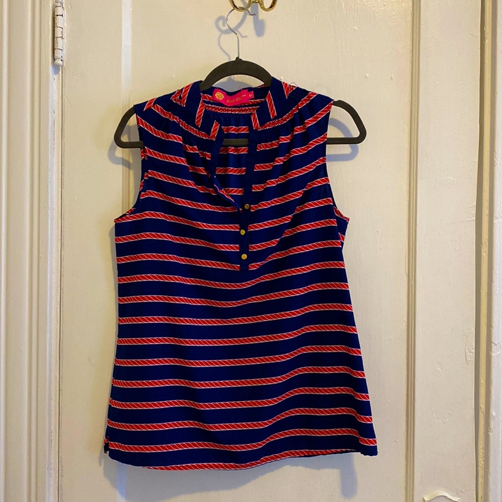 Blue and red striped shirt